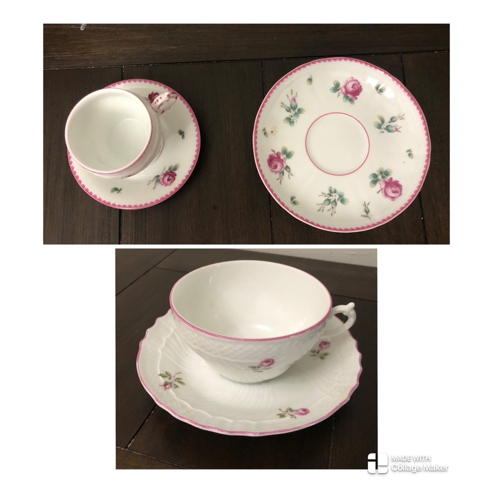 Richard Ginori 2 Sets Of Cup & Saucer Rose & One Cake Plate Kitchenware (5 Pcs)